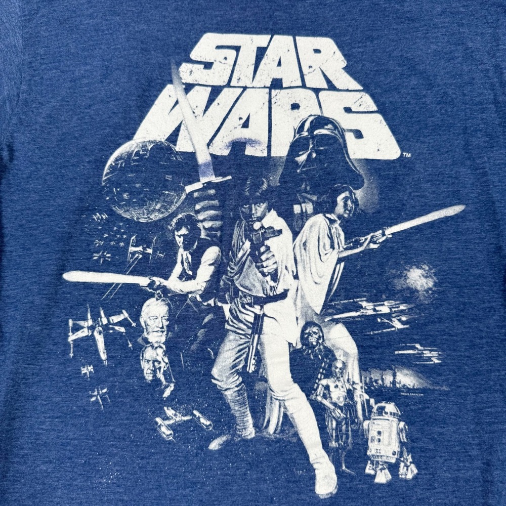 Star Wars Movie Poster T-Shirt Retro Sci-Fi Graphic Tee MD/M Heather Blue